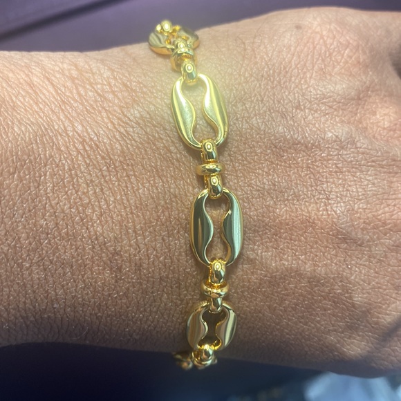 New 2pc. 24K Gold Plated Trendy Punk Chain Necklace and Bracelet set. - Picture 5 of 8